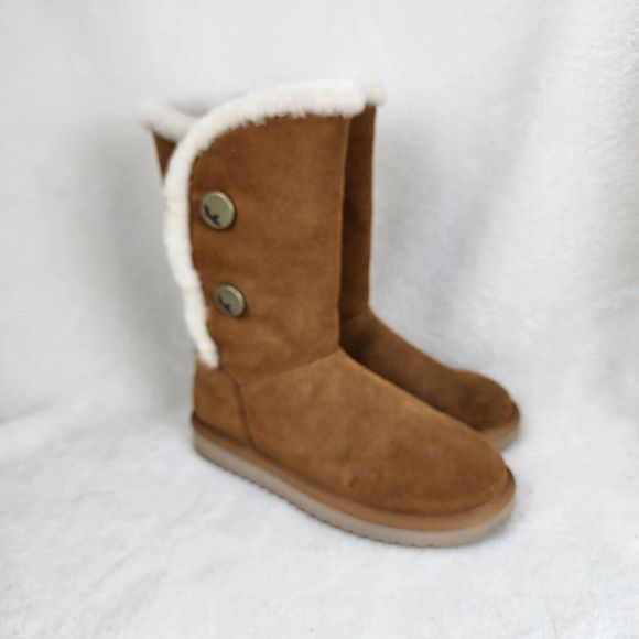 Koolaburra By UGG Womens 6 Kinslei Tall Winter 1096409 Brown Suede Fur Button - Picture 1 of 8
